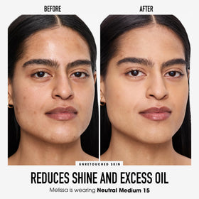bareMinerals jar open with sifter revealing powder, helps tidy application