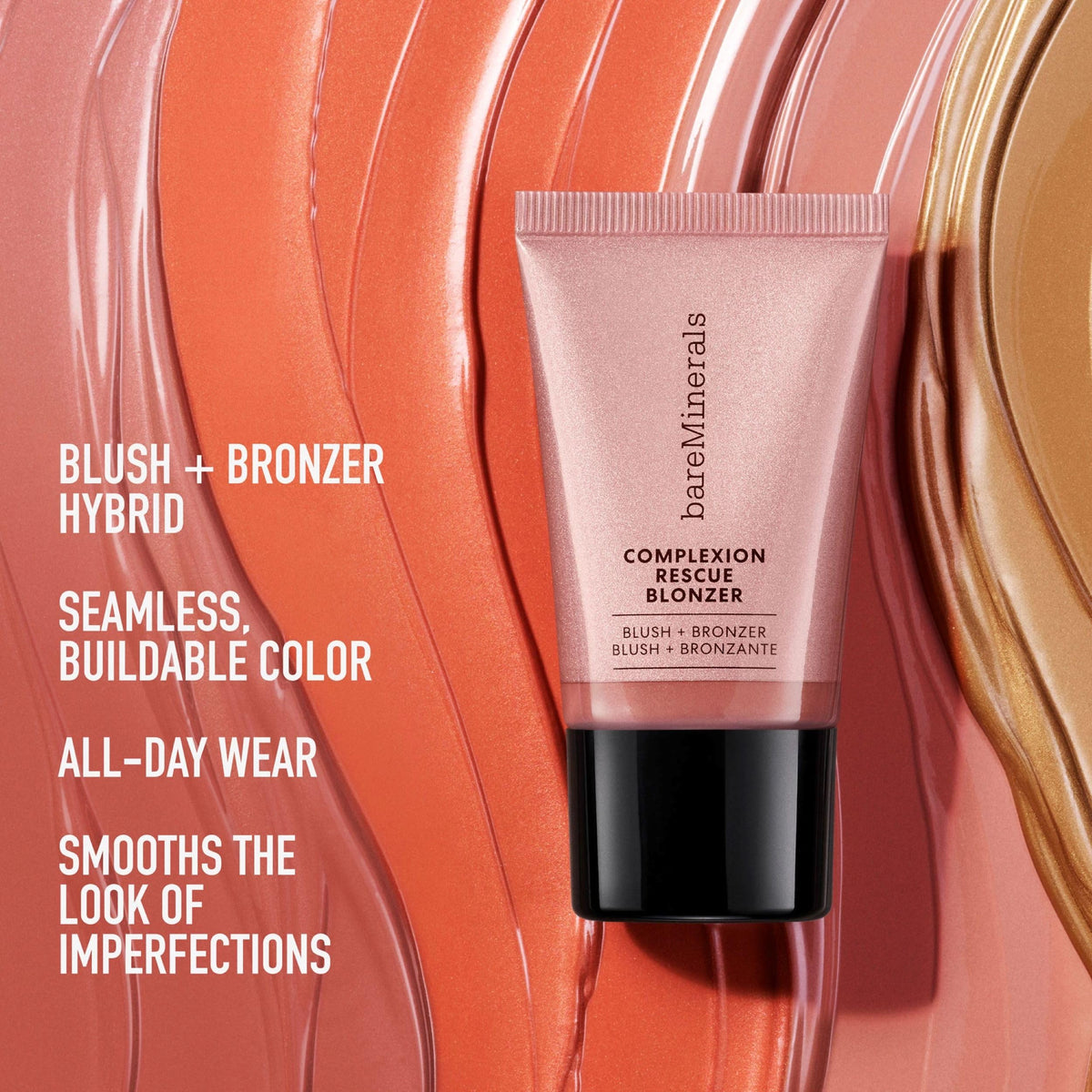 bareMinerals Kiss of Pink held in hand to show product scale and travel-friendly size
