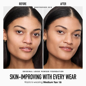bareMinerals loose mineral foundation swatch in medium tan, evens skin tone