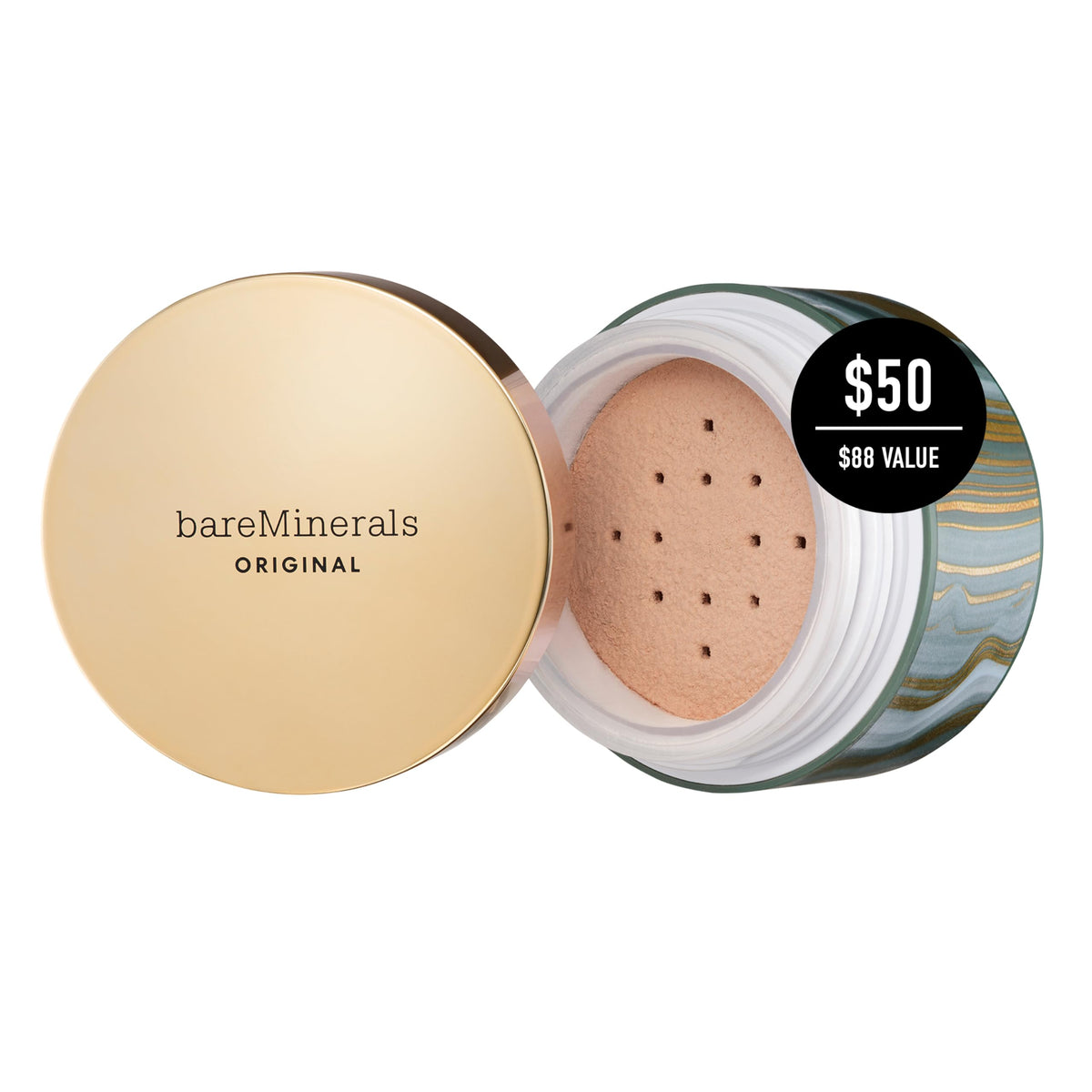 bareMinerals loose powder texture closeup highlights finely milled minerals for smooth finish
