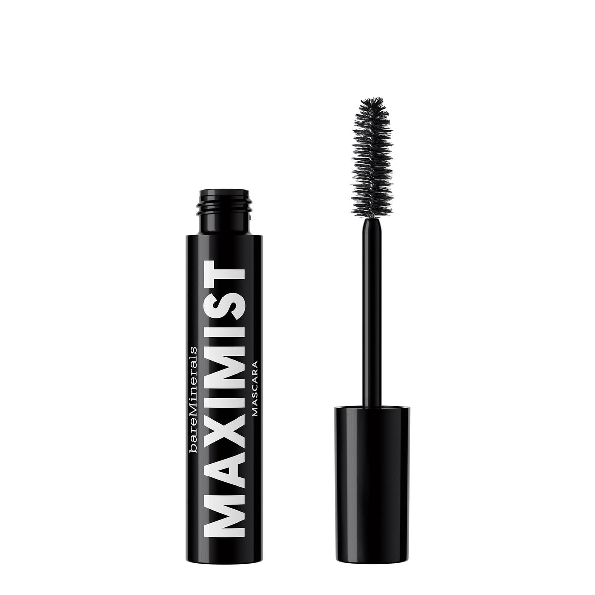 bareMinerals mascara tube front view shows compact waterproof design and bold black finish