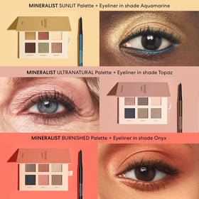 bareMinerals Onyx next to a ruler showing compact size and travel-friendly benefit