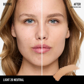 bareMinerals open compact revealing pressed powder and included sponge for quick touch-ups