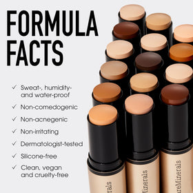 bareMinerals stick next to hand for scale showing travel-friendly size and portability