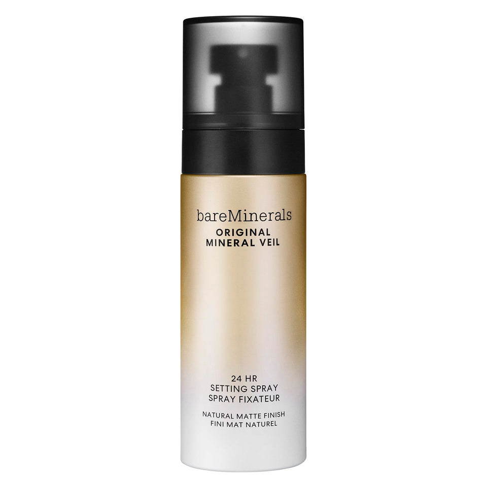 bareMinerals bottle front packaging showing product benefits for long wear
