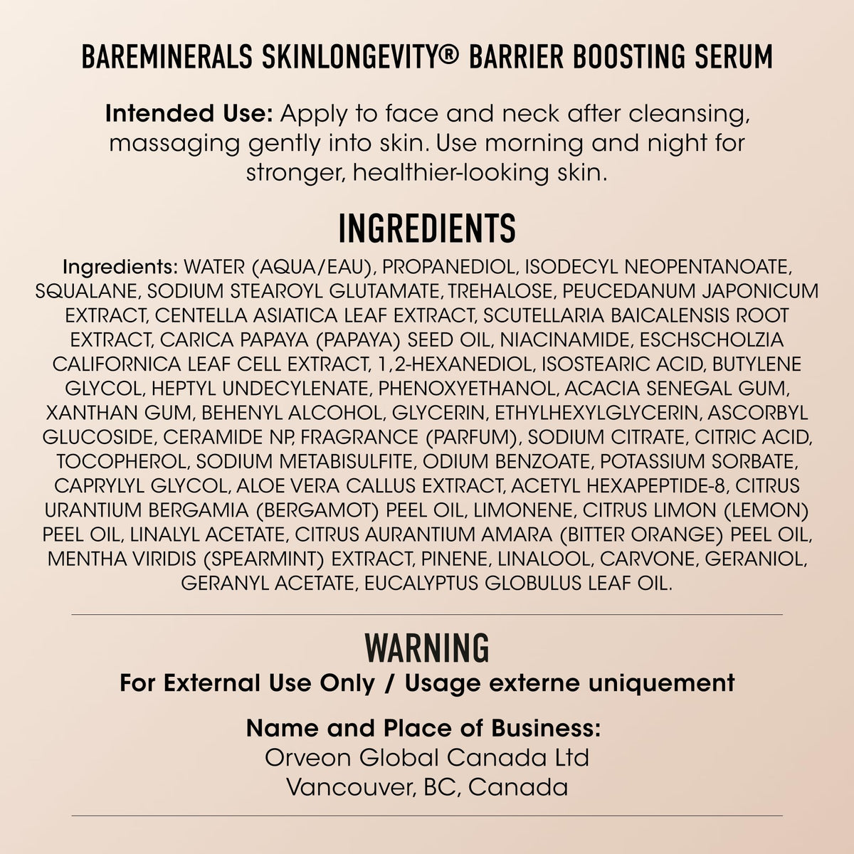bareMinerals SKINLONGEVITY serum dispensed on hand, demonstrating lightweight hydrating texture