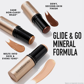 bareMinerals stick beside ruler showing compact size for travel benefit