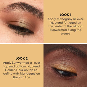 bareMinerals application on eye showing blendability and wearable shimmer highlight