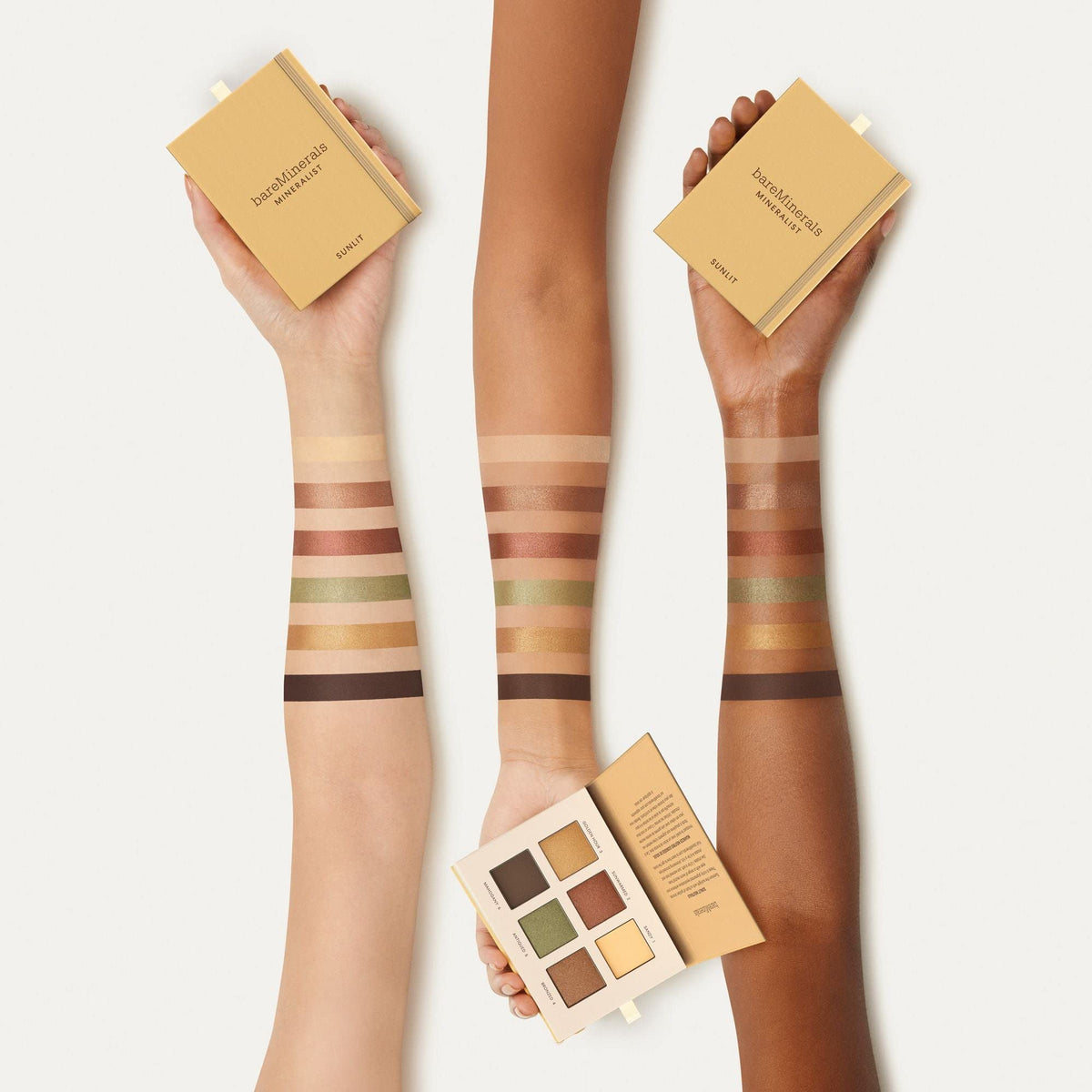 bareMinerals open palette overhead view showing six coordinated shades for versatile looks