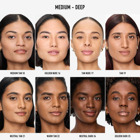 bareMinerals swatch on skin medium tan demonstrates natural, buildable coverage