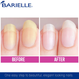 BARIELLE before and after nails showing reduced yellowing and shine