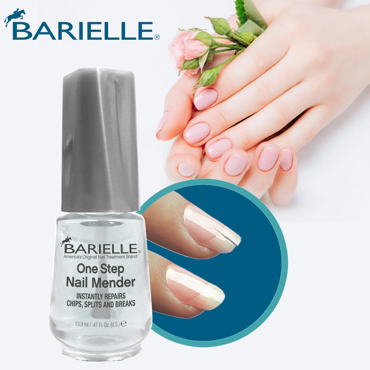 BARIELLE bottle beside a hand for scale, showing compact portable size