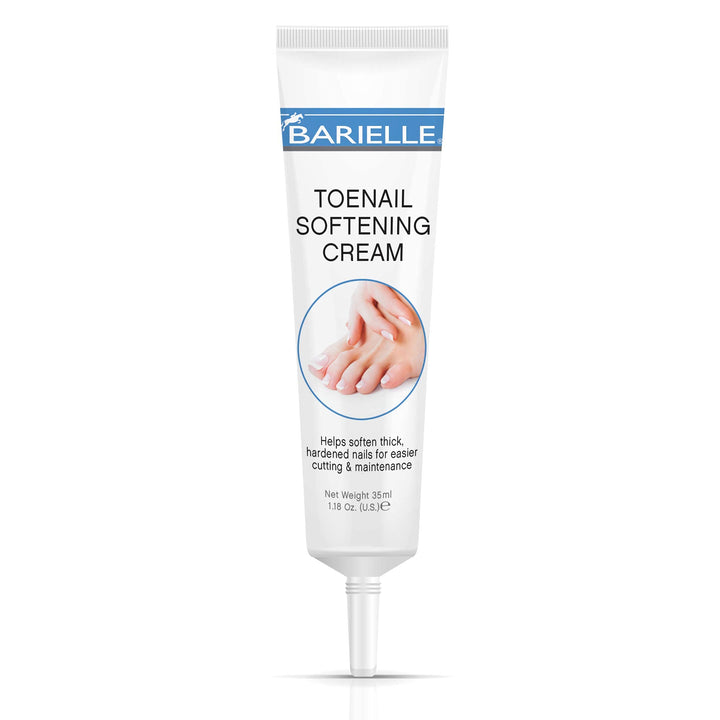 BARIELLE front packaging of toe softening cream shows compact tube and benefits