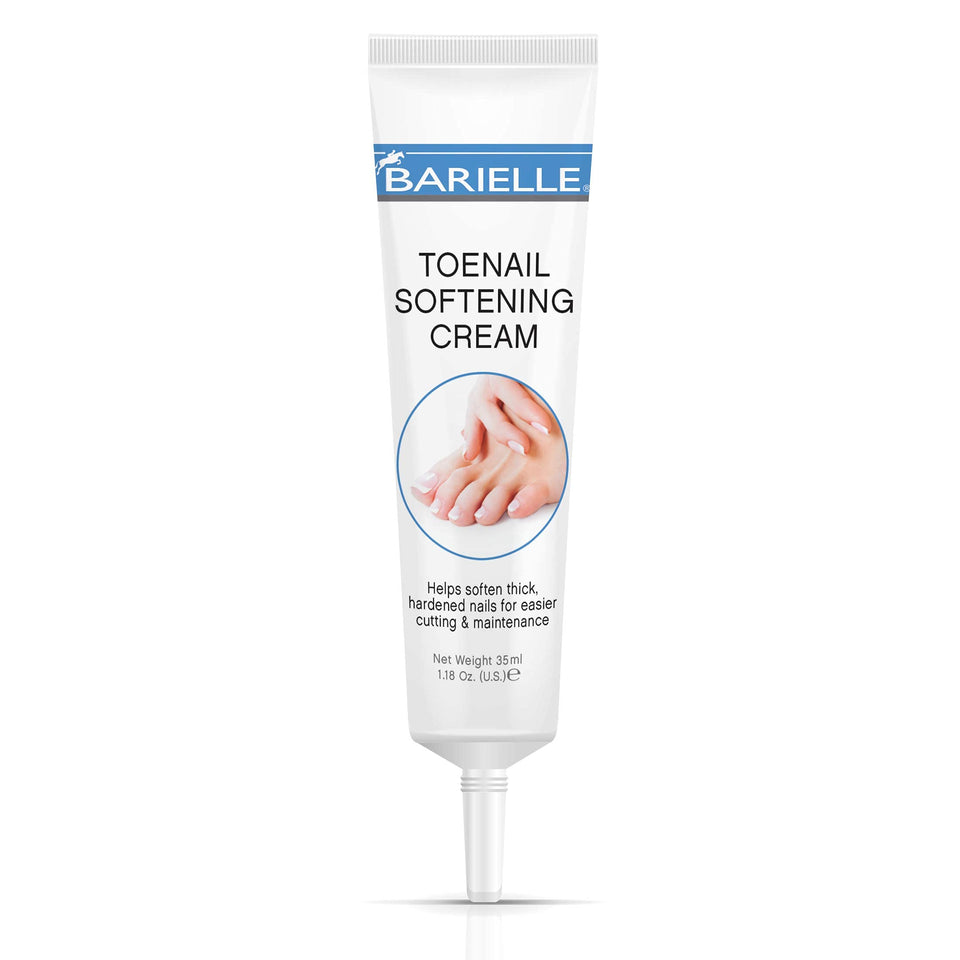 BARIELLE front packaging of toe softening cream shows compact tube and benefits