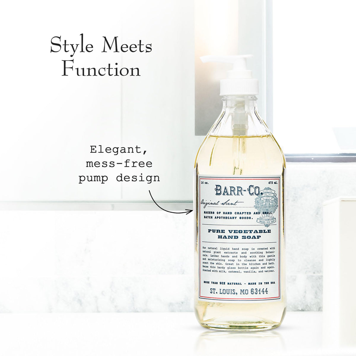 BARR-CO bottle styled on bathroom counter suggesting natural decor