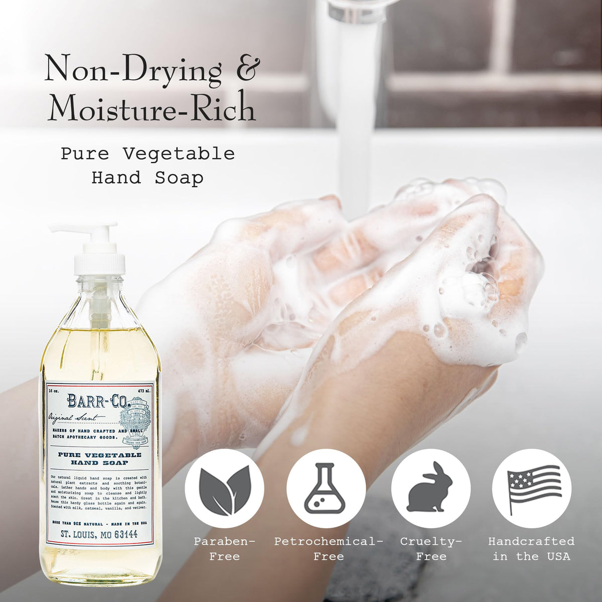 BARR-CO close-up lather texture demonstrating gentle moisturizing