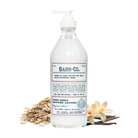 BARR-CO front packaging shows elegant glass pump and soothing lotion appeal