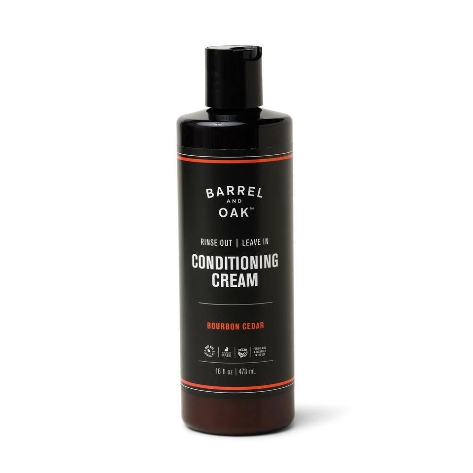 Barrel & Oak front jar view showing product and 16 oz size, clean grooming benefit