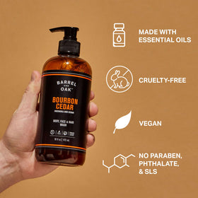 Barrel & Oak in-shower lather on chest demonstrating effective cleansing