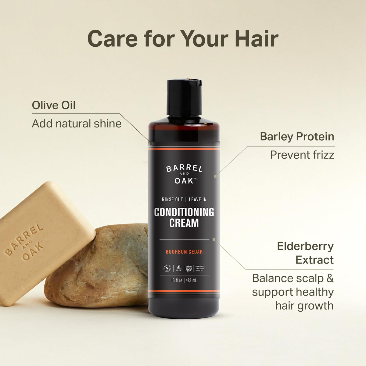 Barrel & Oak applied by man to damp hair delivering frizz control and shine