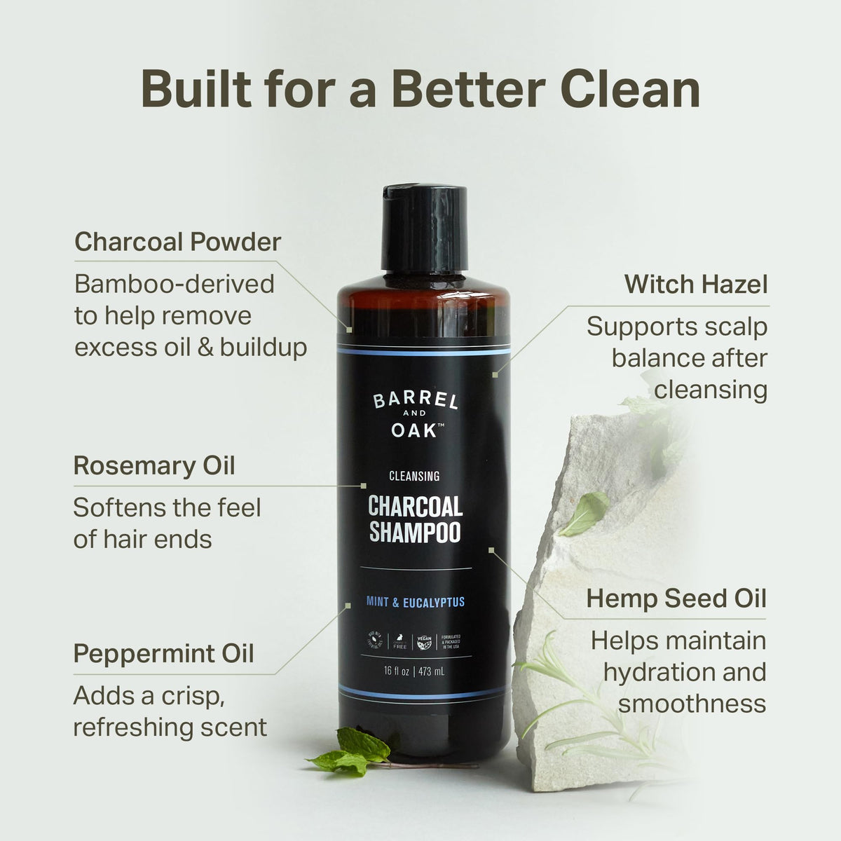 Barrel & Oak charcoal lather texture showing deep-cleaning action and freshness