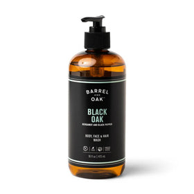 Barrel & Oak front label showing black oak scent and 16 oz benefits