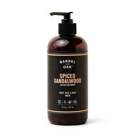 Barrel & Oak front packaging showing spiced sandalwood scent and benefits