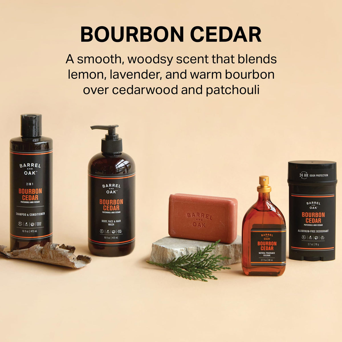 Barrel & Oak ingredient label highlighting vegan formula and charcoal benefit