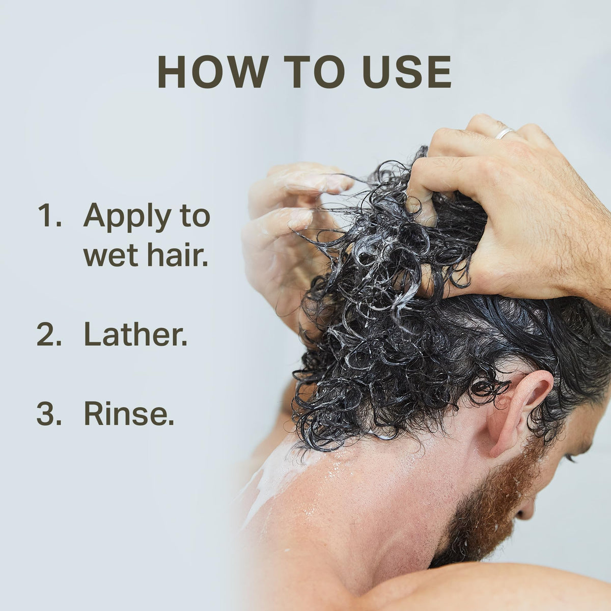 Barrel & Oak shampoo being dispensed in shower for an energizing cleanse