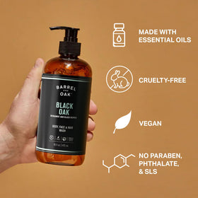 Barrel & Oak in-shower use showing quick all-in-one grooming efficiency