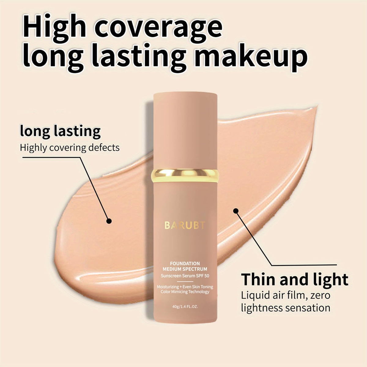 BARUBT foundation texture close-up showing hydrating, blendable consistency