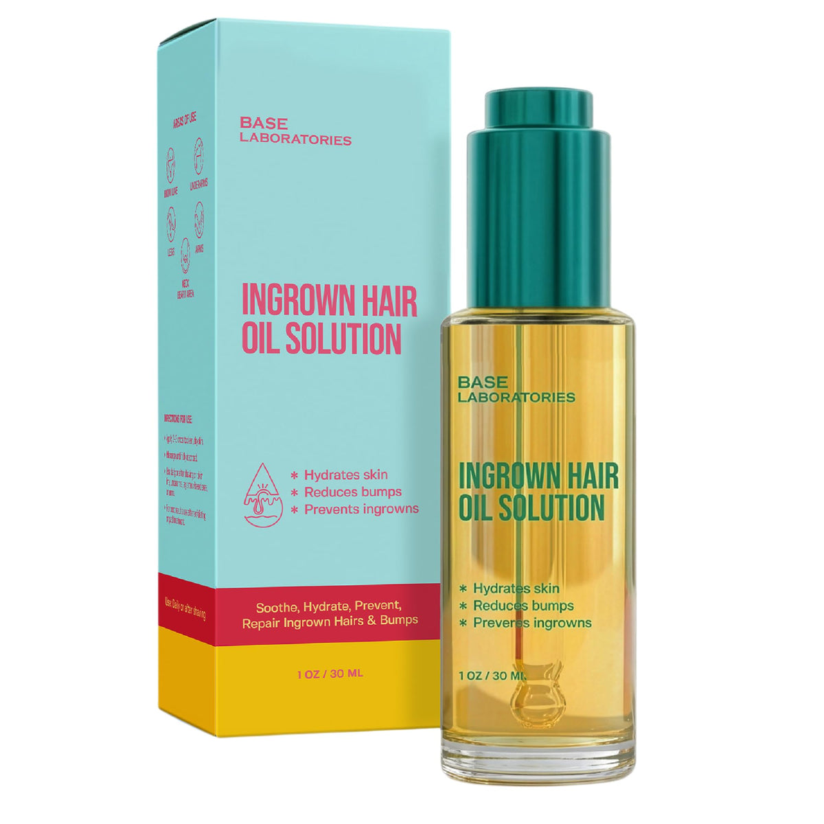 BASE LABORATORIES front label showing calming aftershave oil benefit