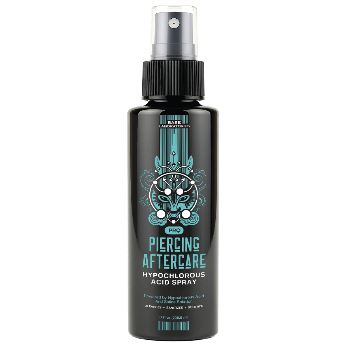 BASE LABORATORIES front packaging 8 oz spray, clear labeling and easy grip bottle for quick application