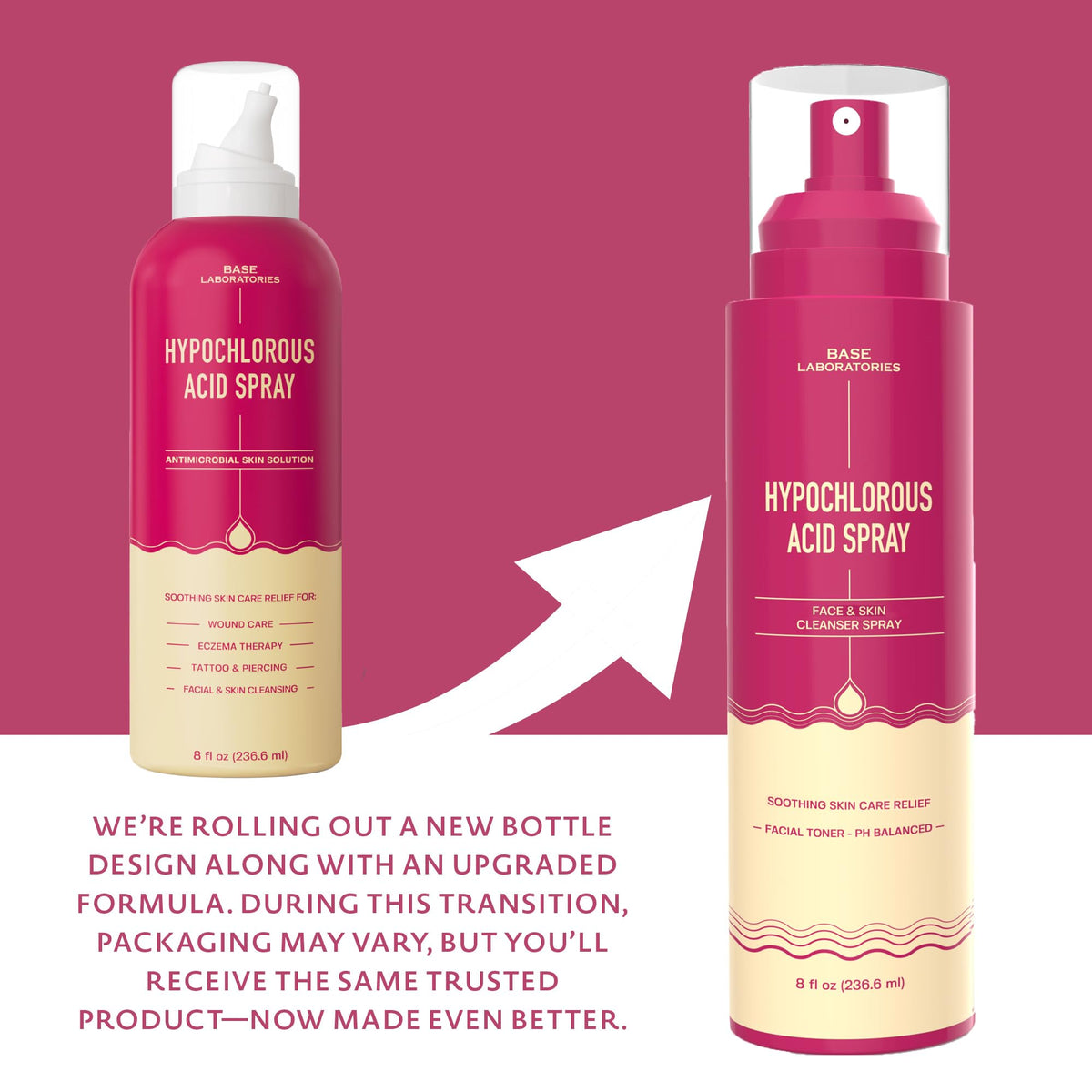 BASE LABORATORIES nozzle and cap detail highlighting updated spray control