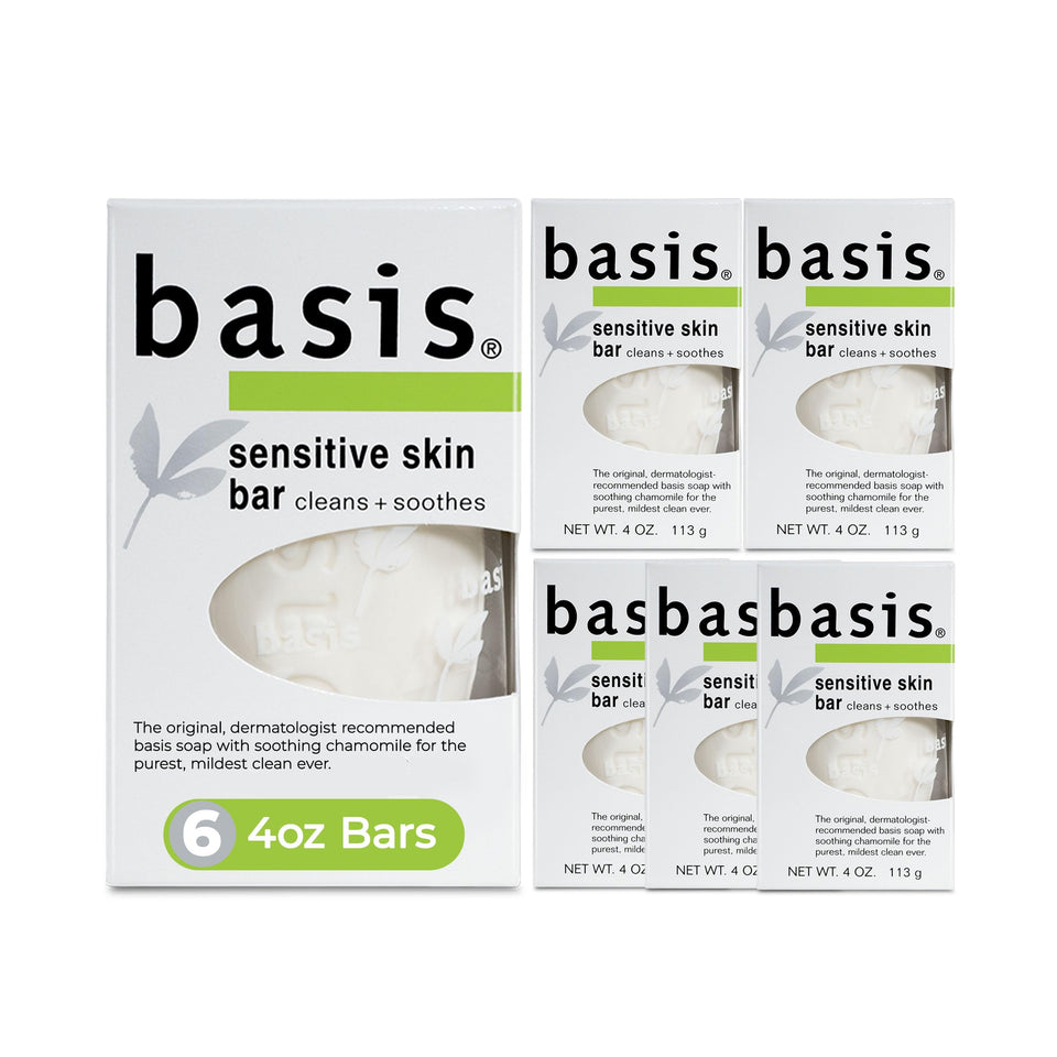 Basis front packaging showing unscented bar and calming label benefits