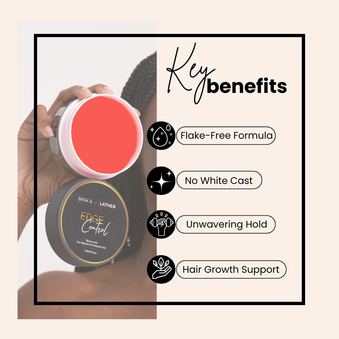 BASK & LATHER before and after edges comparison showing defined, non-flaking hairline benefit