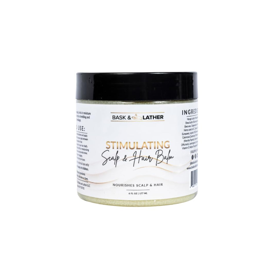 Bask & Lather front jar label showing product and size with clear benefit
