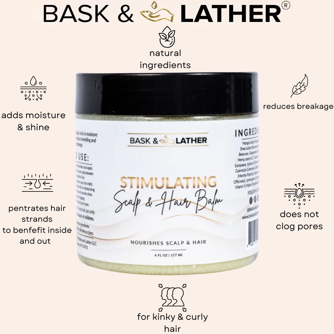 Bask & Lather jar open displaying balm texture and creamy moisturizing benefit