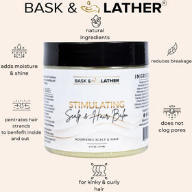 Bask & Lather jar open displaying balm texture and creamy moisturizing benefit