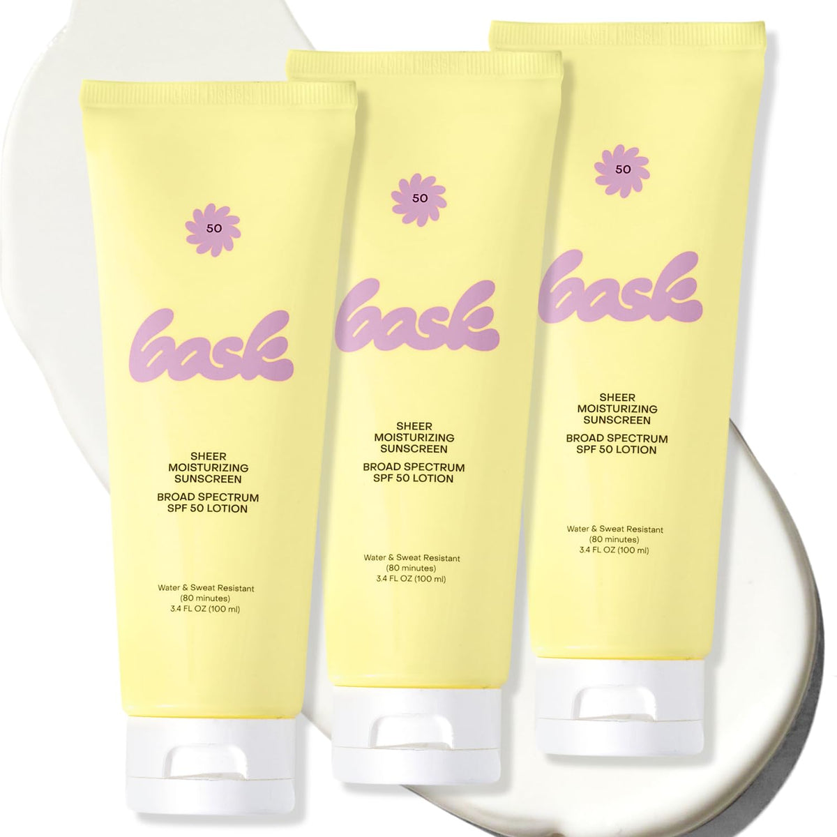 Bask front tube showing SPF 50 and travel-size convenience for daily protection