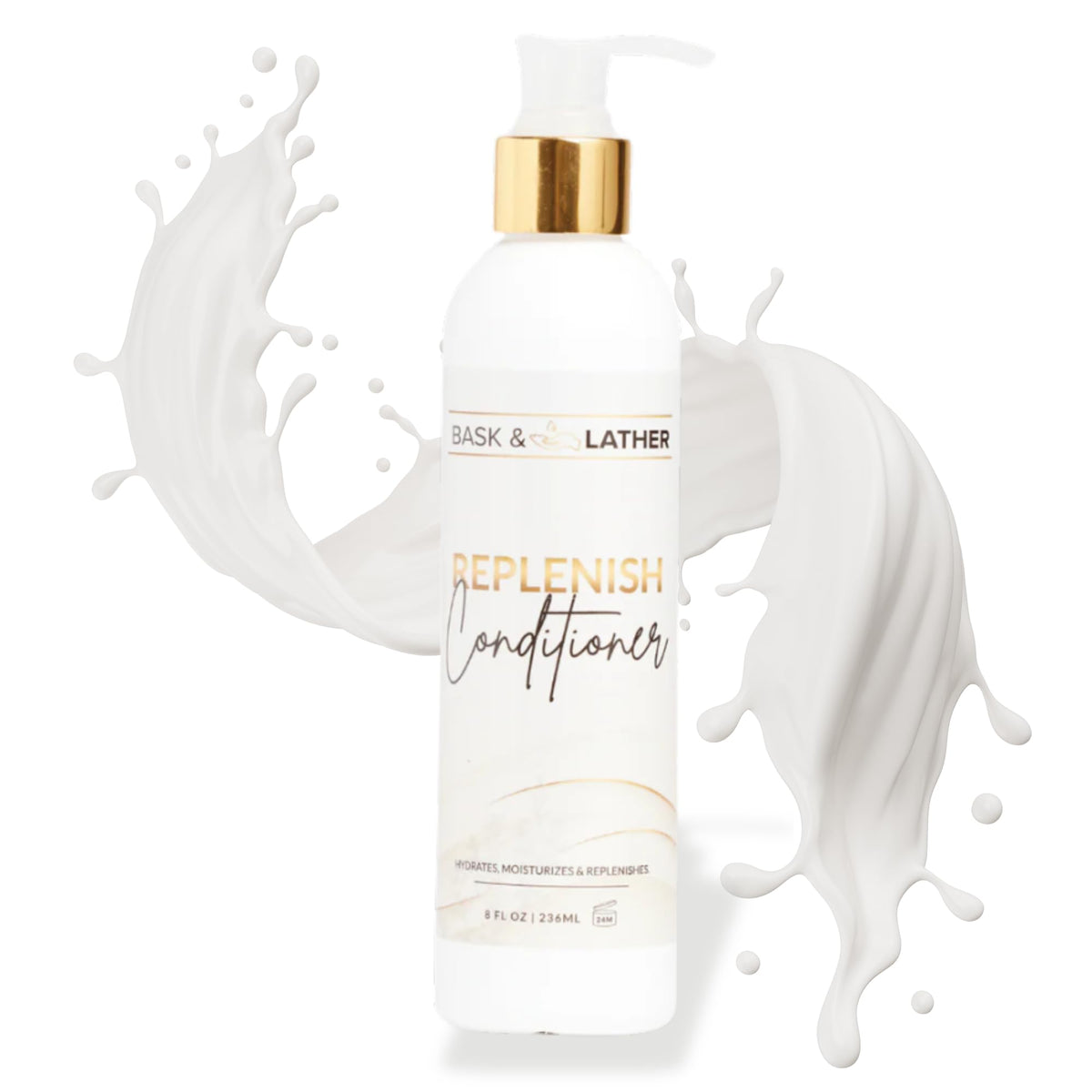 BASK & LATHER front bottle shot showing clean labeling and 8 oz size for shelf appeal