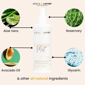 BASK & LATHER mist in use detangling hair for easier combing