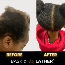 BASK & LATHER ingredient collage with castor oil, honey, shea butter nourishment