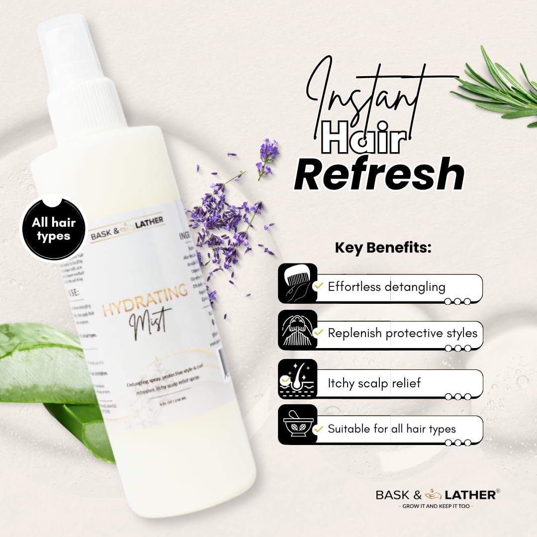 BASK & LATHER spray nozzle close-up delivering fine mist