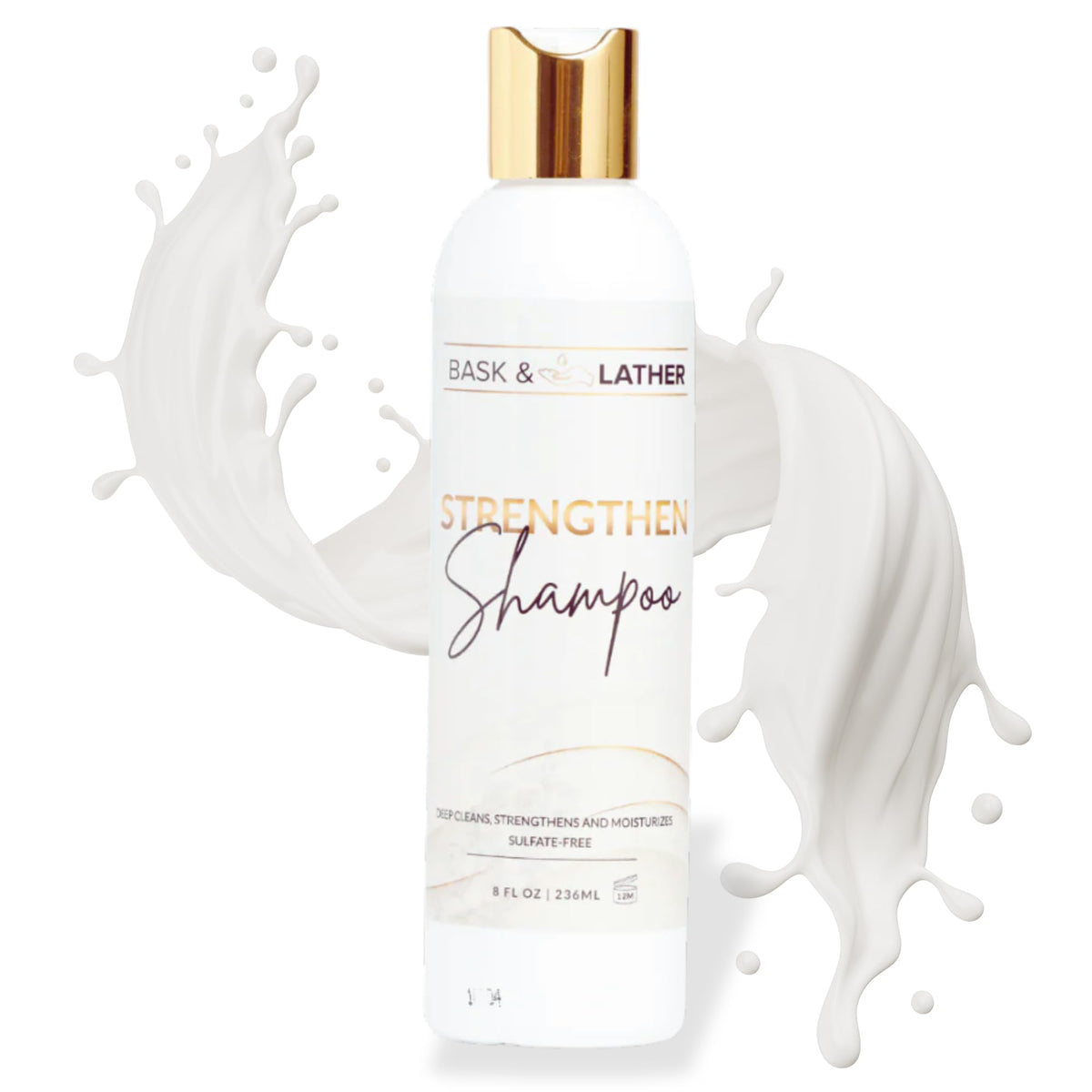 BASK & LATHER front bottle view showing clean label and natural benefits