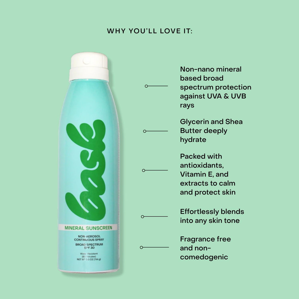 Bask spray in hand demonstrating non‑aerosol upside‑down use for easy coverage
