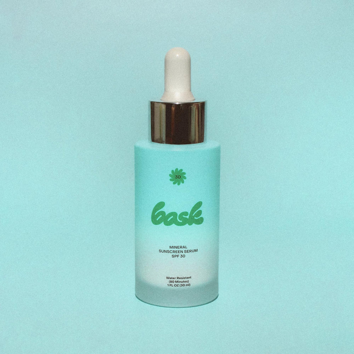 Bask close-up of serum texture highlighting quick-absorbing, non-greasy finish