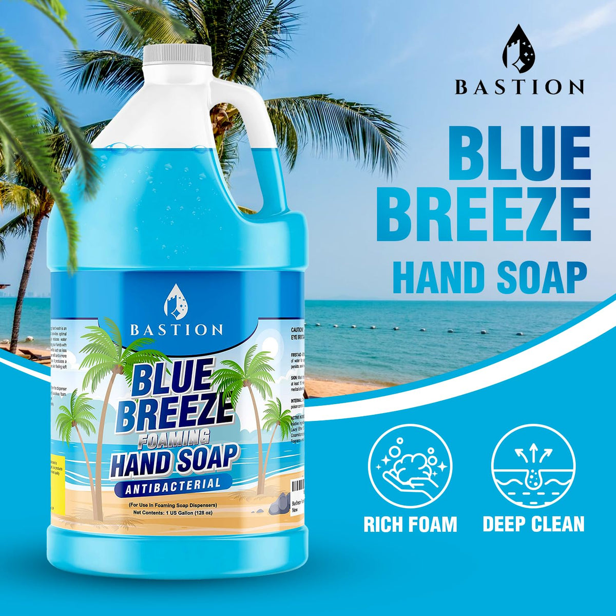 Bastion Blue Breeze packaging top cap close-up for spill-free refill