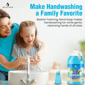 Bastion Blue Breeze being poured into dispenser for easy refill benefit