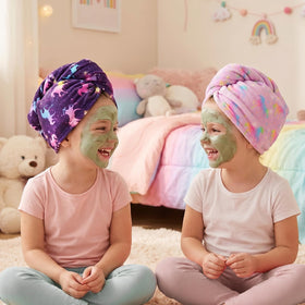 Basumee turban on a child in bathroom allowing comfortable movement